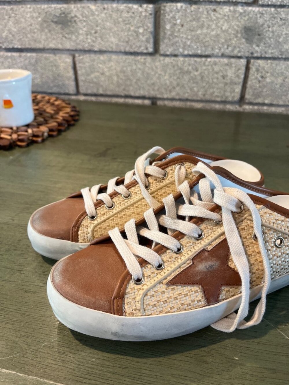 Golden Goose Superstar Brown Leather & Woven Sneakers Womens Casual Shoes NWOT S
